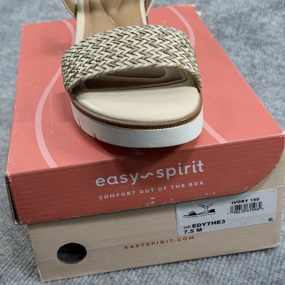 Easy Spirit Size-7.5M Edythe 3 Women's Sandal Woven Wedge Cream - Picture 11 of 11